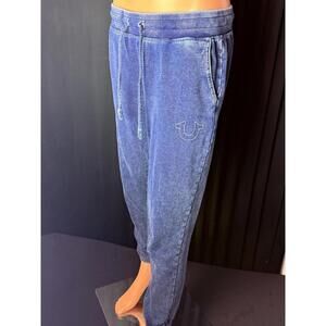 True religion blue denim sweatpants tapered ankle jogger size medium women’s